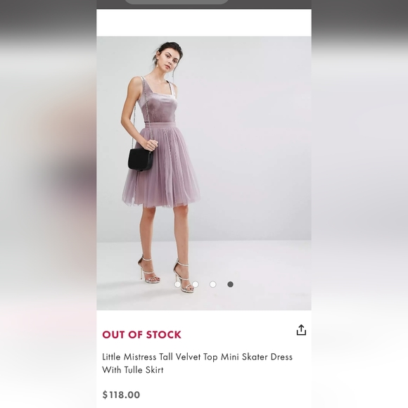 Little Mistress Tall Velvet Top Mini Skater Dress With Tulle Skirt - Picture 3 of 7